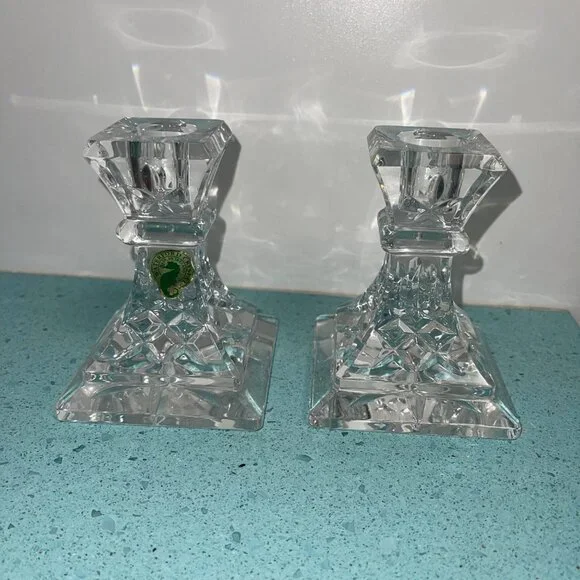 Waterford Vintage MCM Candle Sticks Pair Crystal Collectible Decor - Picture 9 of 12